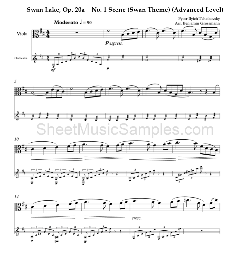 Swan Lake, Op. 20a – No. 1 Scene (Swan Theme) (Advanced Level)