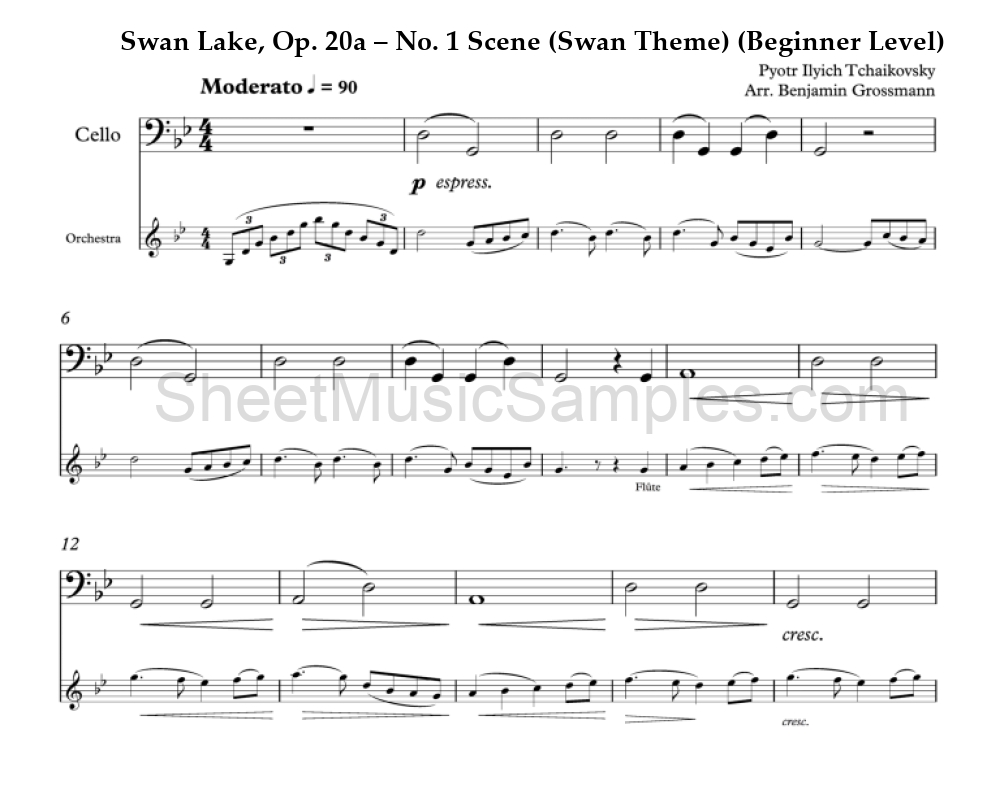 Swan Lake, Op. 20a – No. 1 Scene (Swan Theme) (Beginner Level)