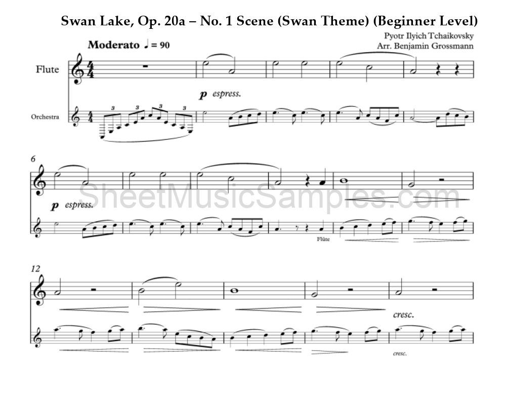 Swan Lake, Op. 20a – No. 1 Scene (Swan Theme) (Beginner Level)