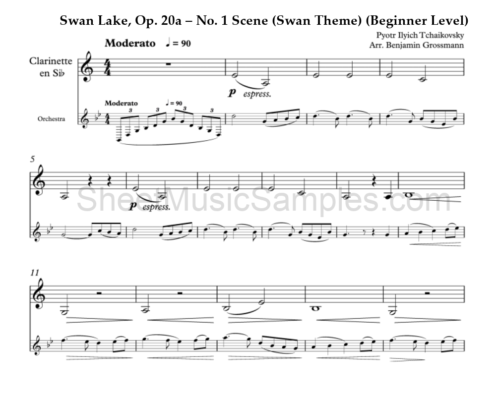 Swan Lake, Op. 20a – No. 1 Scene (Swan Theme) (Beginner Level)