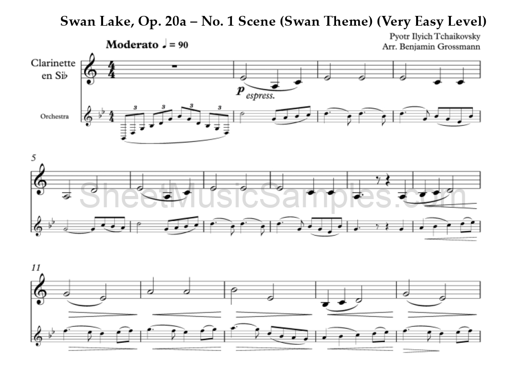 Swan Lake, Op. 20a – No. 1 Scene (Swan Theme) (Very Easy Level)