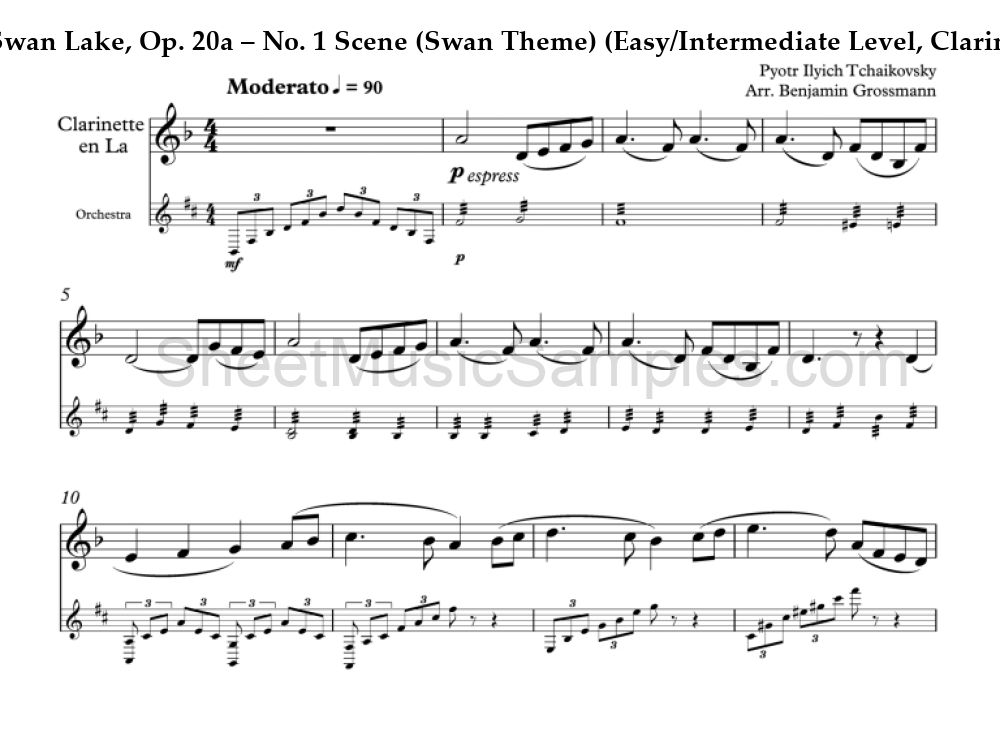 Swan Lake, Op. 20a – No. 1 Scene (Swan Theme) (Easy/Intermediate Level, Clarinet in A)