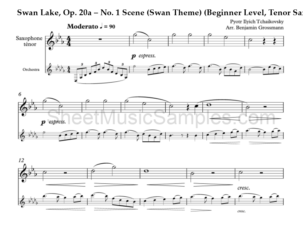 Swan Lake, Op. 20a – No. 1 Scene (Swan Theme) (Beginner Level, Tenor Sax)