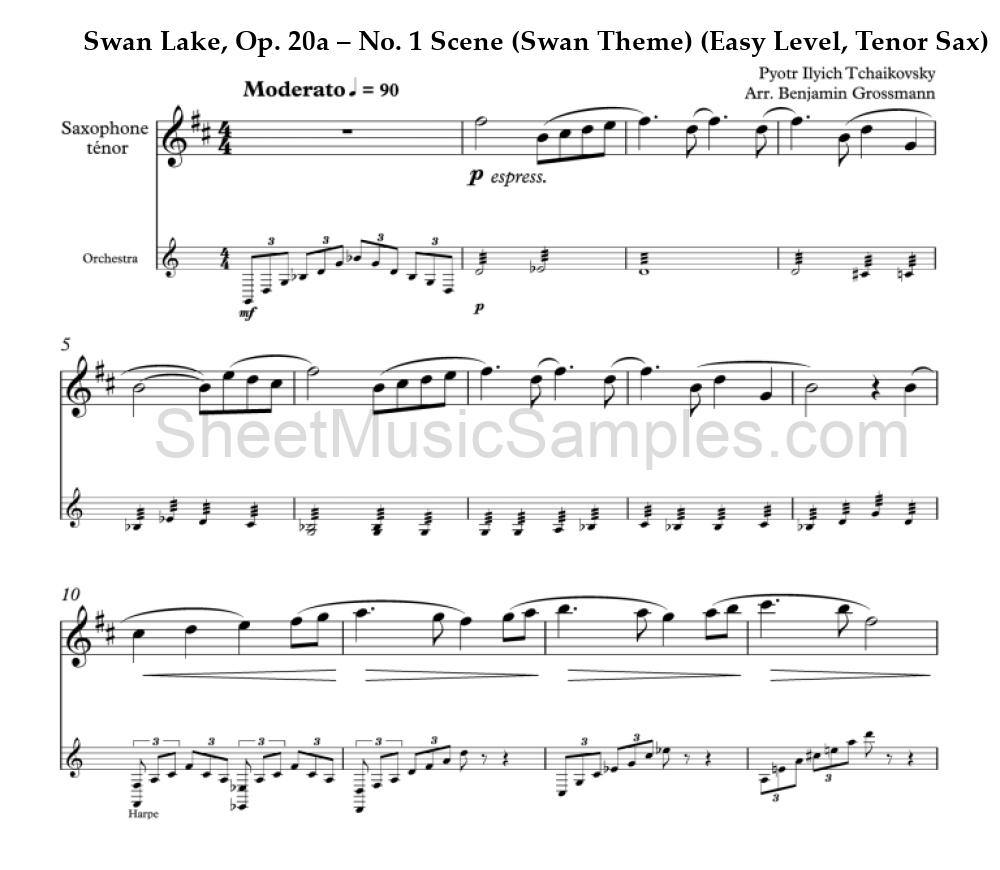 Swan Lake, Op. 20a – No. 1 Scene (Swan Theme) (Easy Level, Tenor Sax)