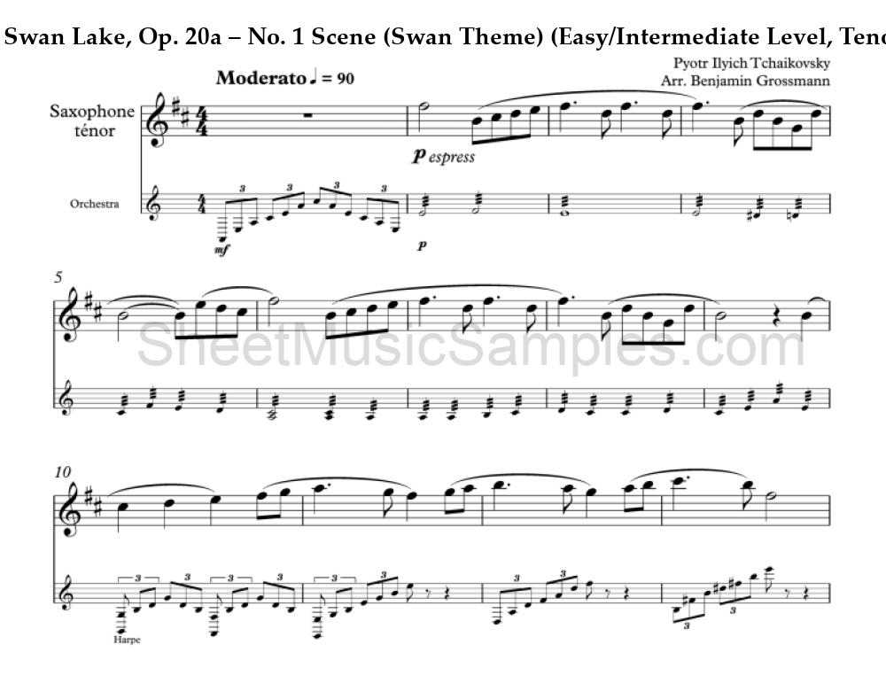 Swan Lake, Op. 20a – No. 1 Scene (Swan Theme) (Easy/Intermediate Level, Tenor Sax)