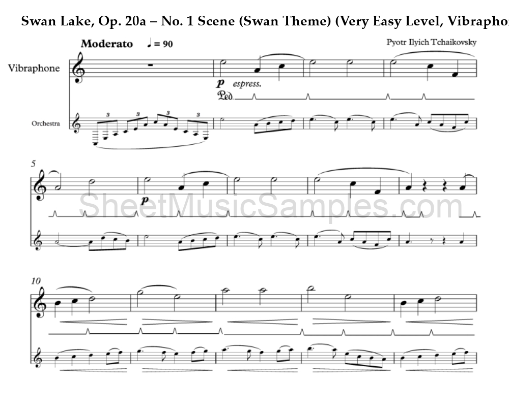 Swan Lake, Op. 20a – No. 1 Scene (Swan Theme) (Very Easy Level, Vibraphone)