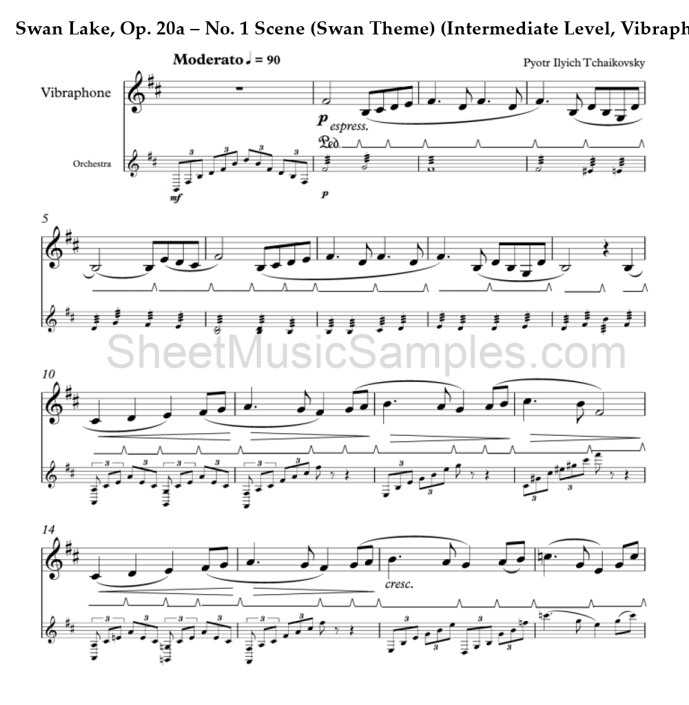 Swan Lake, Op. 20a – No. 1 Scene (Swan Theme) (Intermediate Level, Vibraphone)