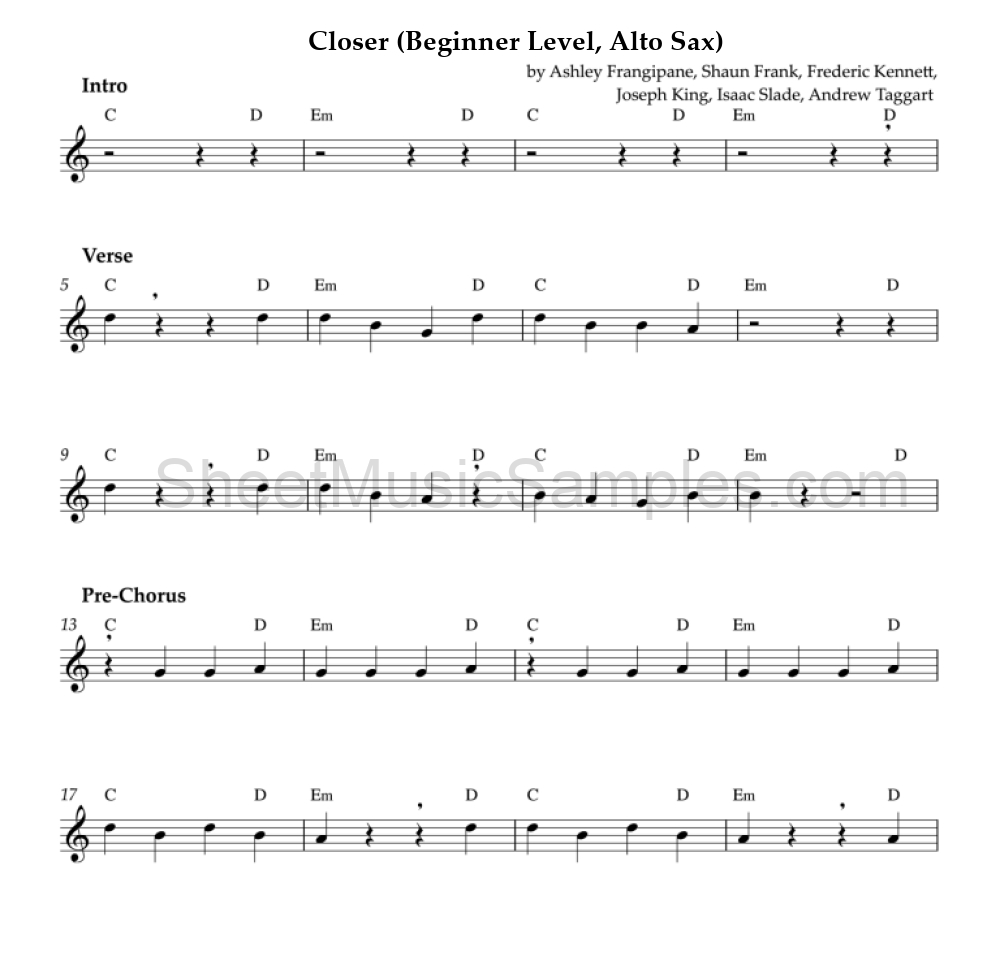 Closer (Beginner Level, Alto Sax)