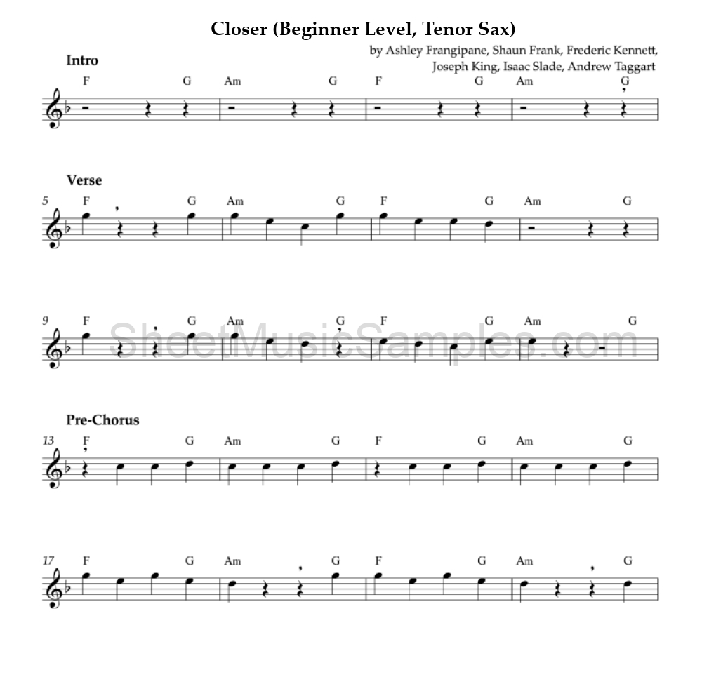 Closer (Beginner Level, Tenor Sax)