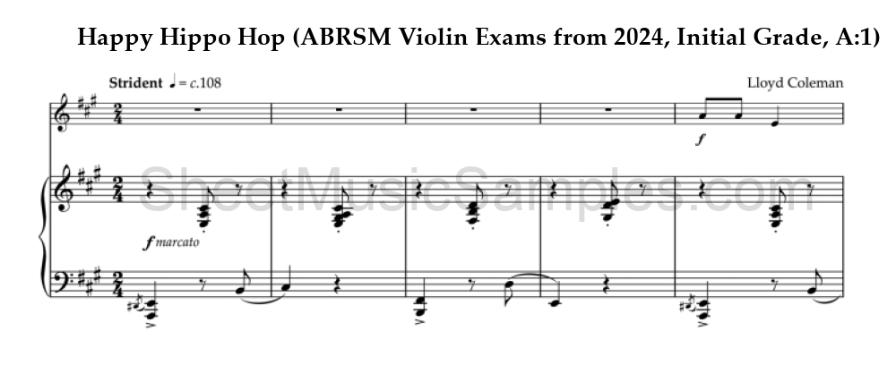 Happy Hippo Hop (ABRSM Violin Exams from 2024, Initial Grade, A:1)