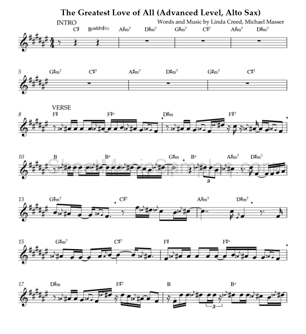 The Greatest Love of All (Advanced Level, Alto Sax)