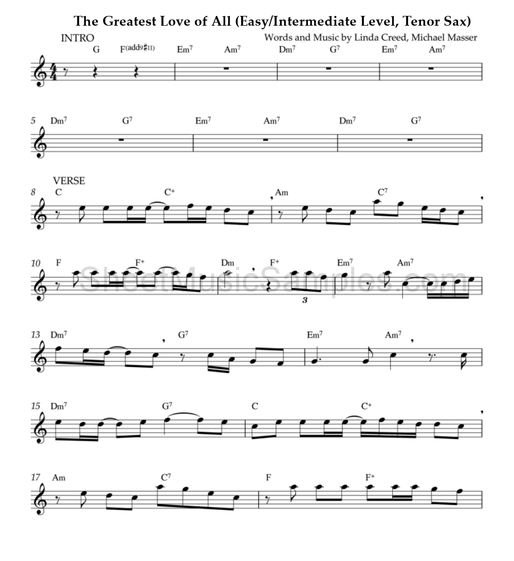 The Greatest Love of All (Easy/Intermediate Level, Tenor Sax)