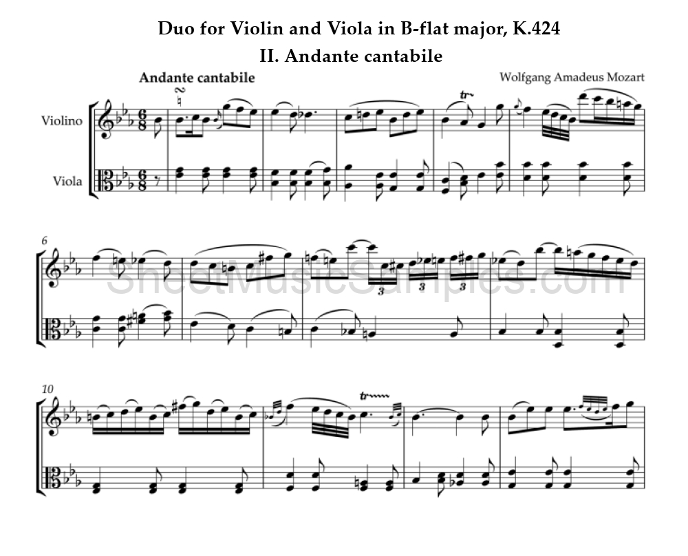 Duo for Violin and Viola in B-flat major, K.424 - II. Andante cantabile