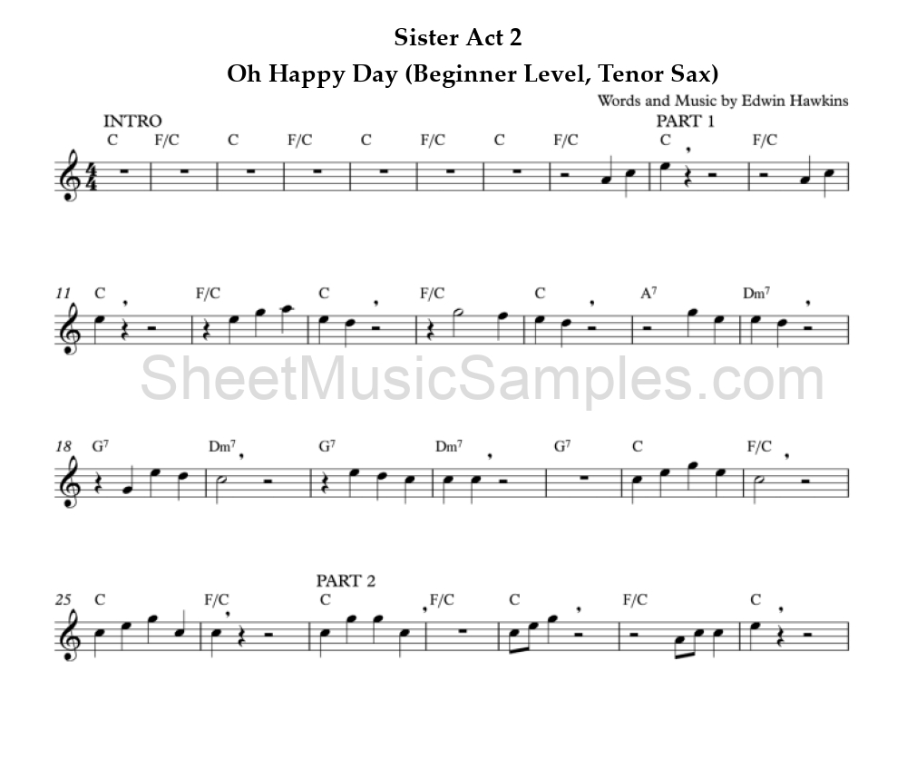 Sister Act 2 - Oh Happy Day (Beginner Level, Tenor Sax)