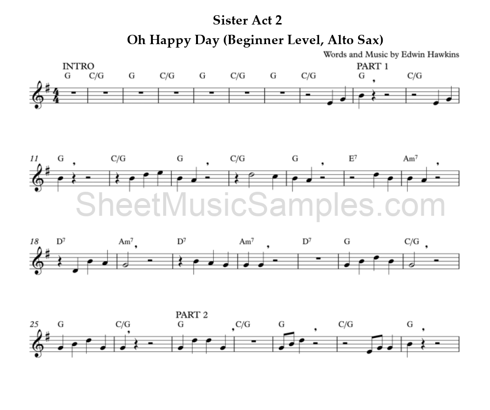 Sister Act 2 - Oh Happy Day (Beginner Level, Alto Sax)