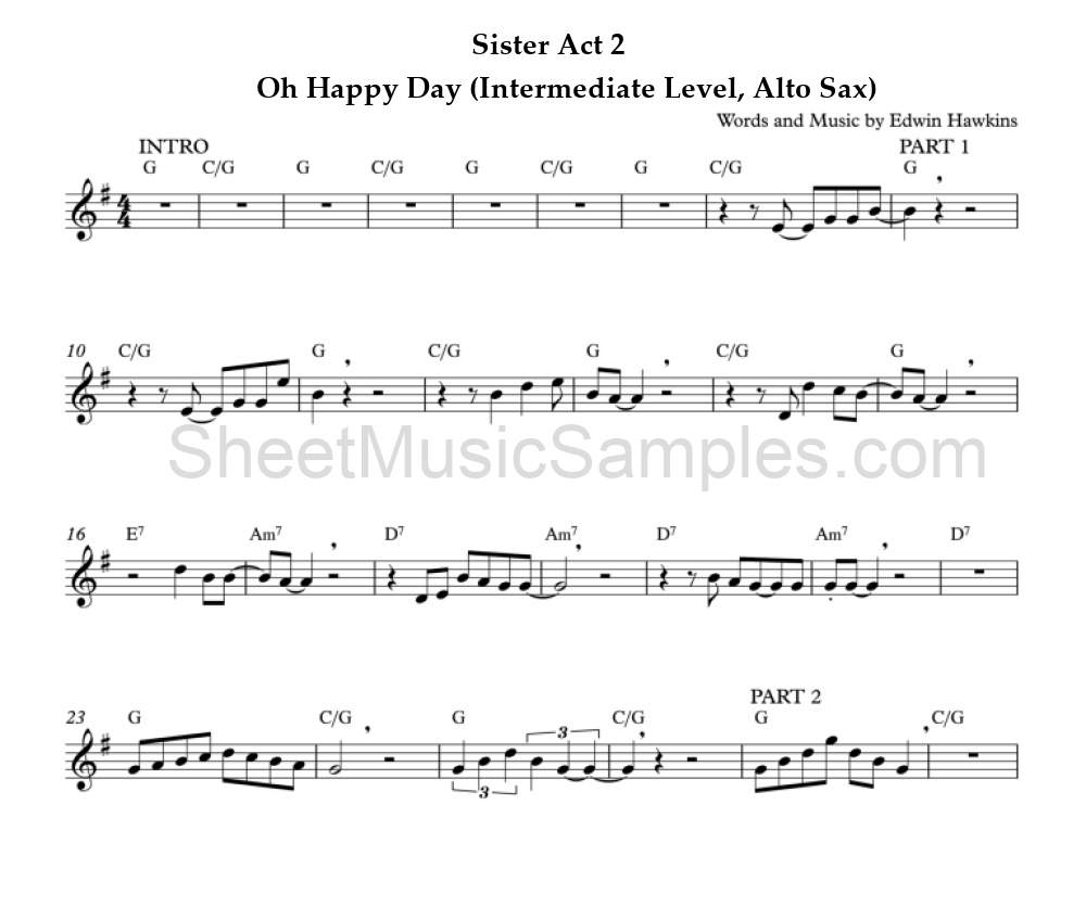 Sister Act 2 - Oh Happy Day (Intermediate Level, Alto Sax)