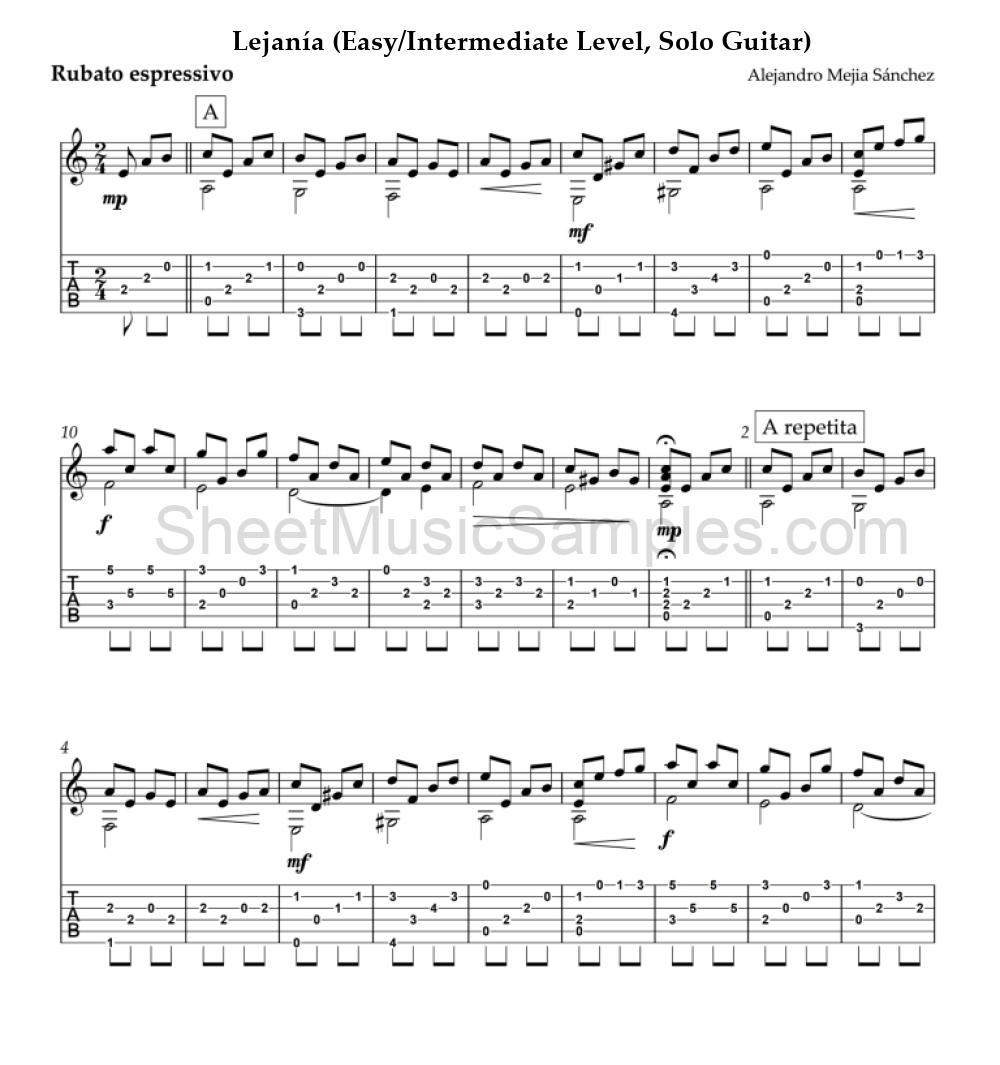 Lejanía (Easy/Intermediate Level, Solo Guitar)