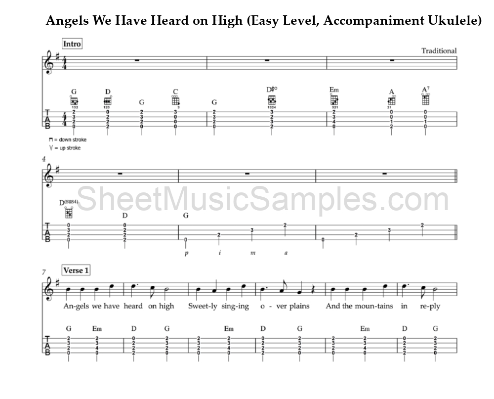 Angels We Have Heard on High (Easy Level, Accompaniment Ukulele)