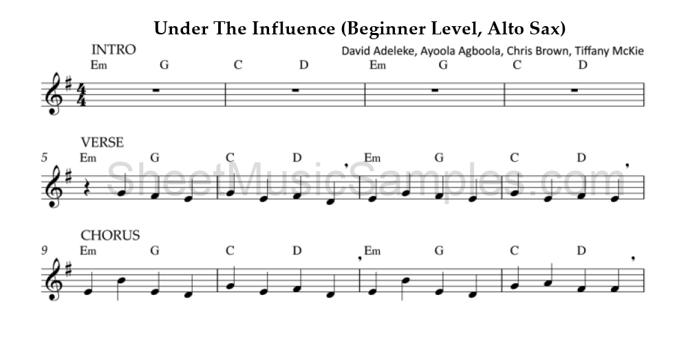 Under The Influence (Beginner Level, Alto Sax)