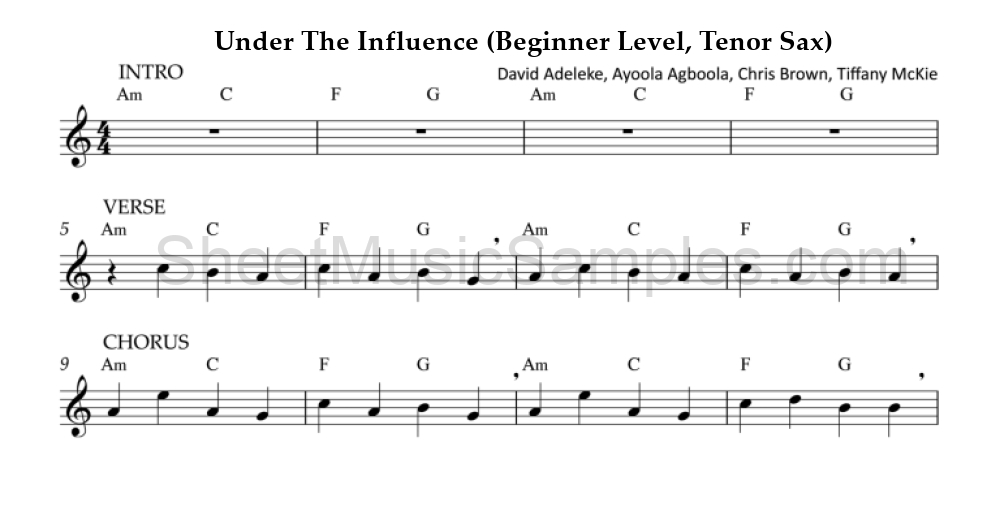 Under The Influence (Beginner Level, Tenor Sax)