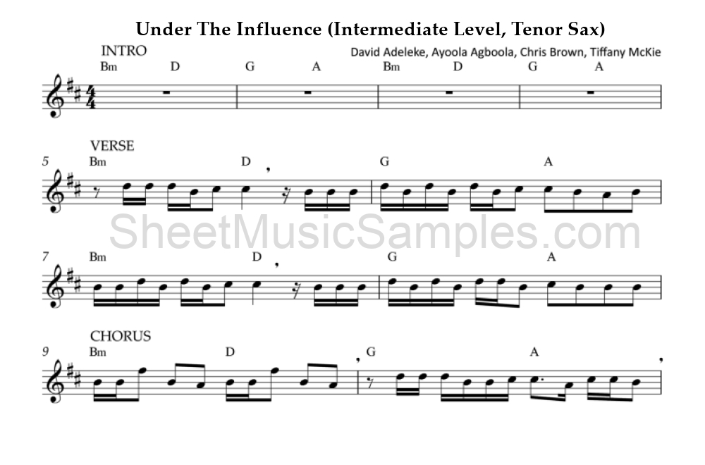 Under The Influence (Intermediate Level, Tenor Sax)