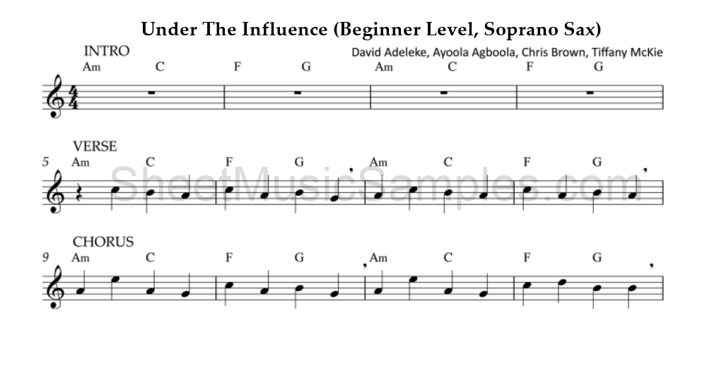 Under The Influence (Beginner Level, Soprano Sax)