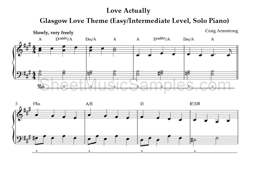 Love Actually - Glasgow Love Theme (Easy/Intermediate Level, Solo Piano)