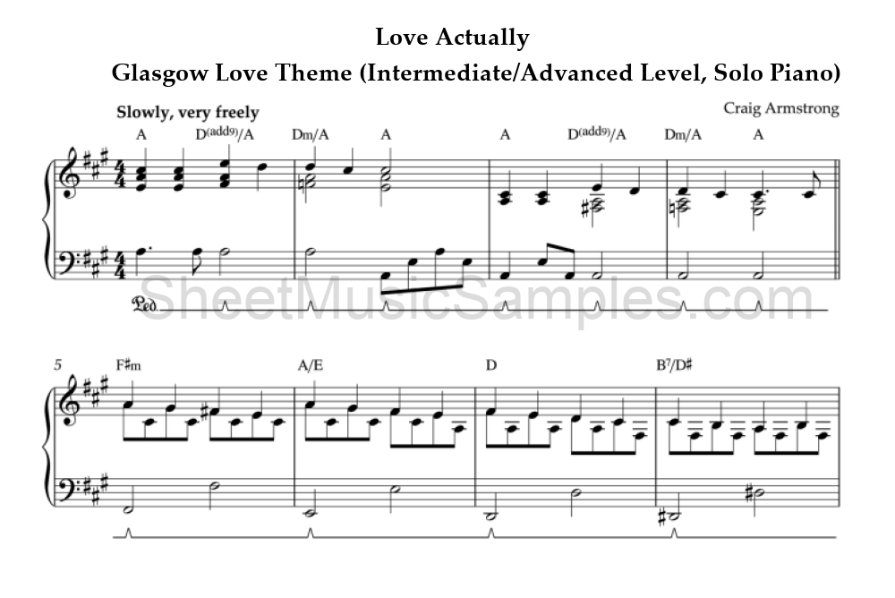 Love Actually - Glasgow Love Theme (Intermediate/Advanced Level, Solo Piano)