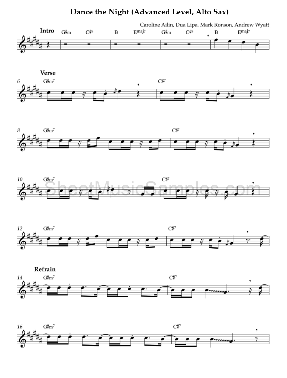 Dance the Night (Advanced Level, Alto Sax)