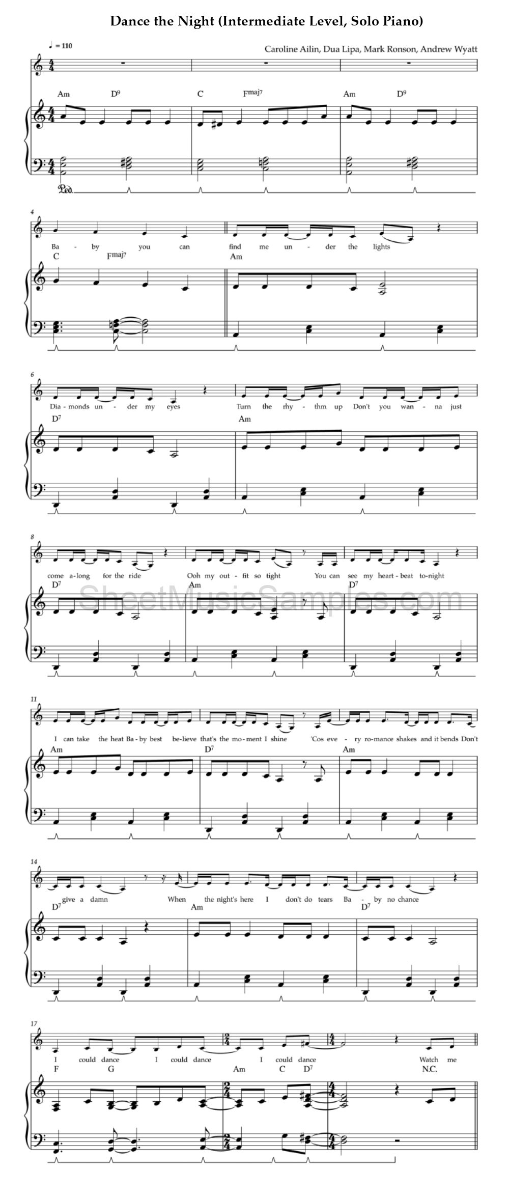 Dance the Night (Intermediate Level, Solo Piano)