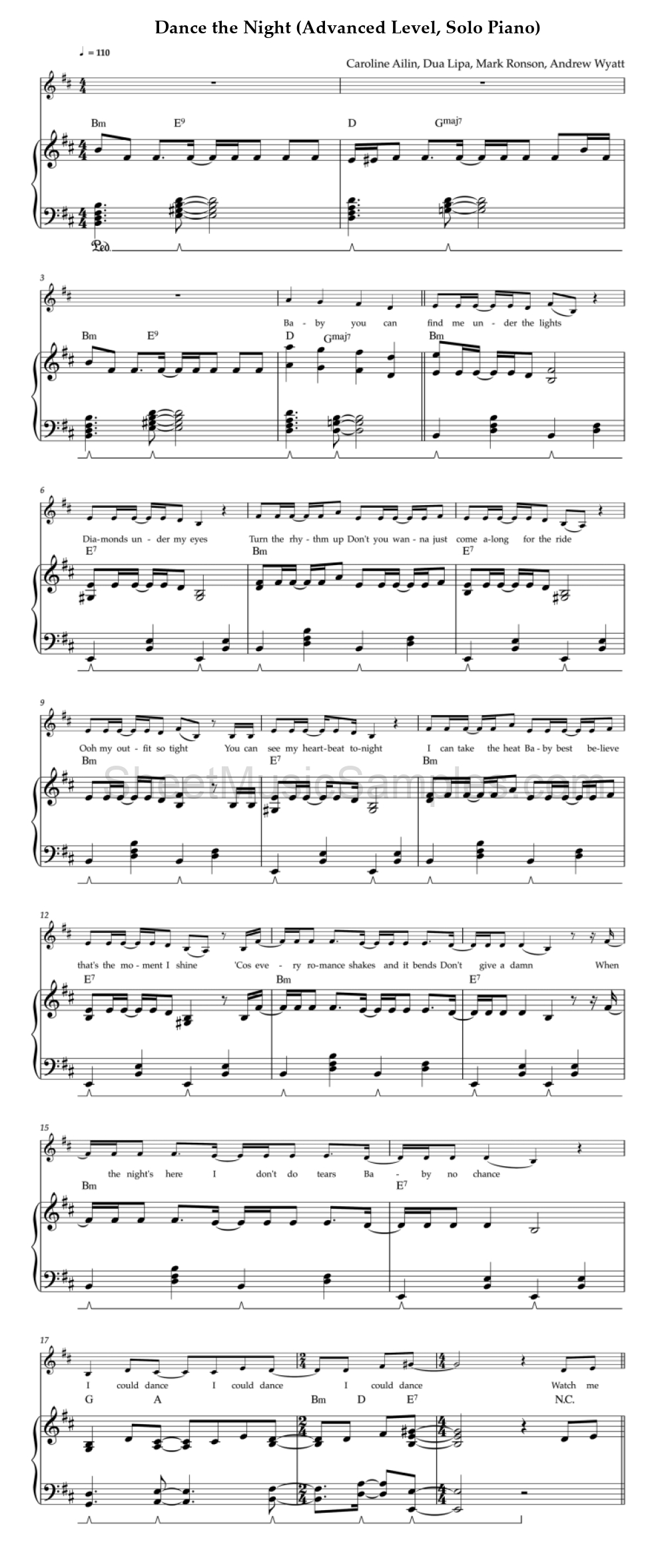 Dance the Night (Advanced Level, Solo Piano)