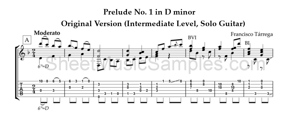 Prelude No. 1 in D minor - Original Version (Intermediate Level, Solo Guitar)