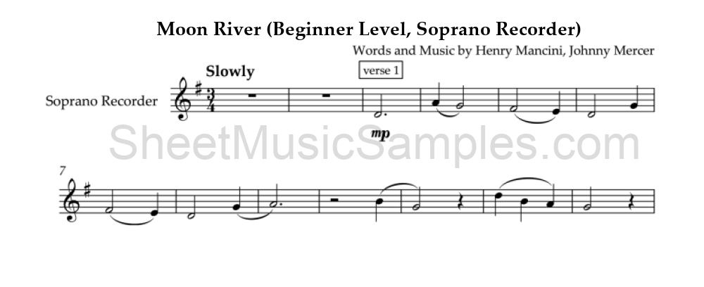 Moon River (Beginner Level, Soprano Recorder)