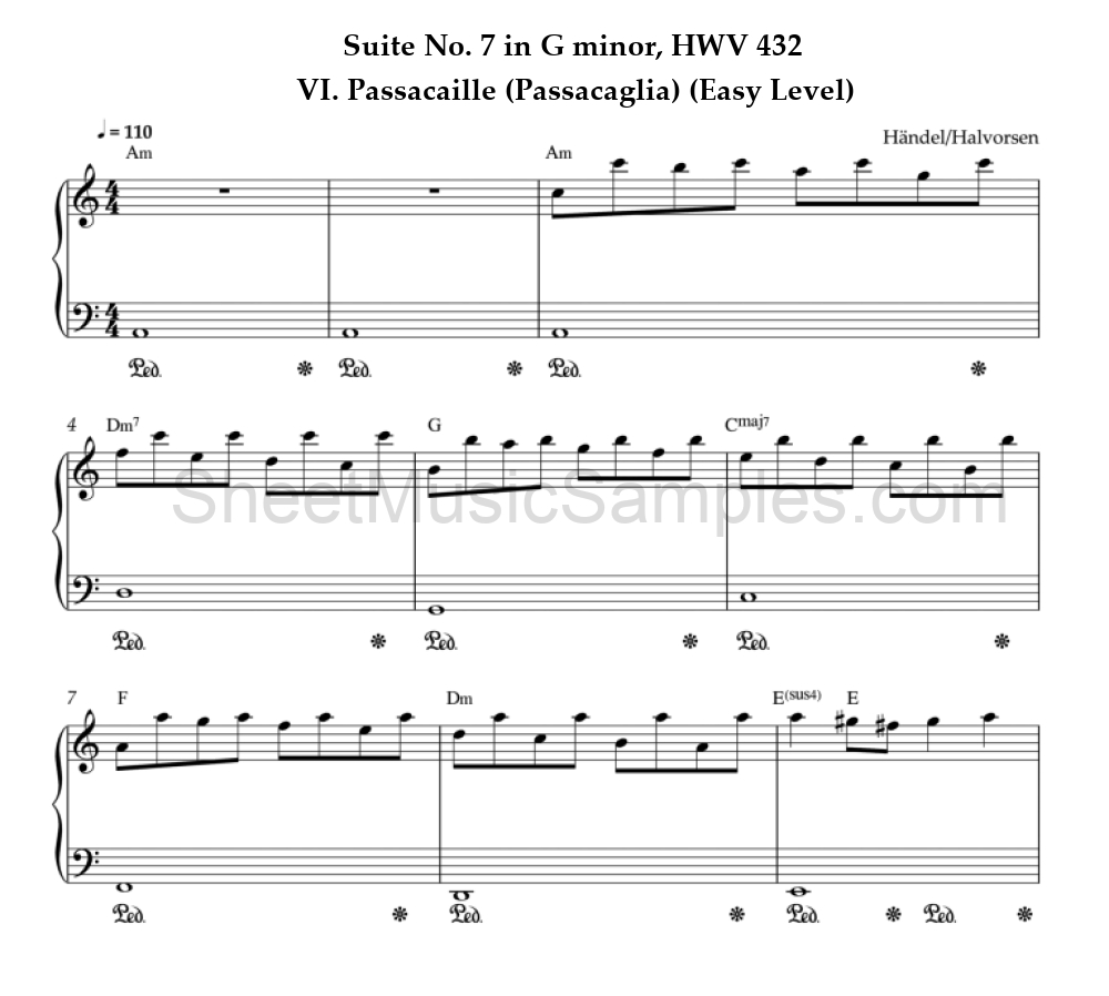 Suite No. 7 in G minor, HWV 432 - VI. Passacaille (Passacaglia) (Easy Level)