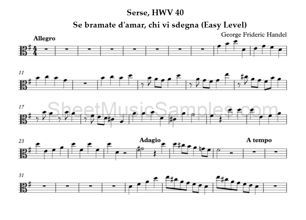 Serse, HWV 40 - Se bramate d'amar, chi vi sdegna (Easy Level)