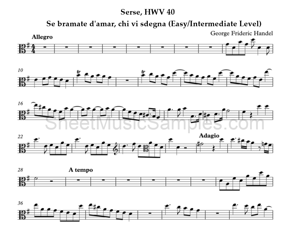 Serse, HWV 40 - Se bramate d'amar, chi vi sdegna (Easy/Intermediate Level)