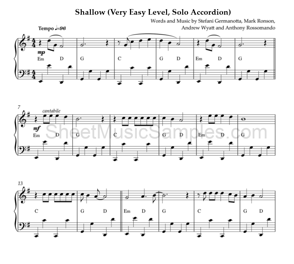 Shallow (Very Easy Level, Solo Accordion)