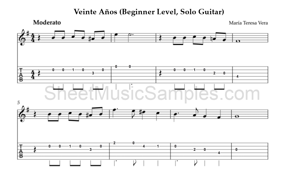 Veinte Años (Beginner Level, Solo Guitar)