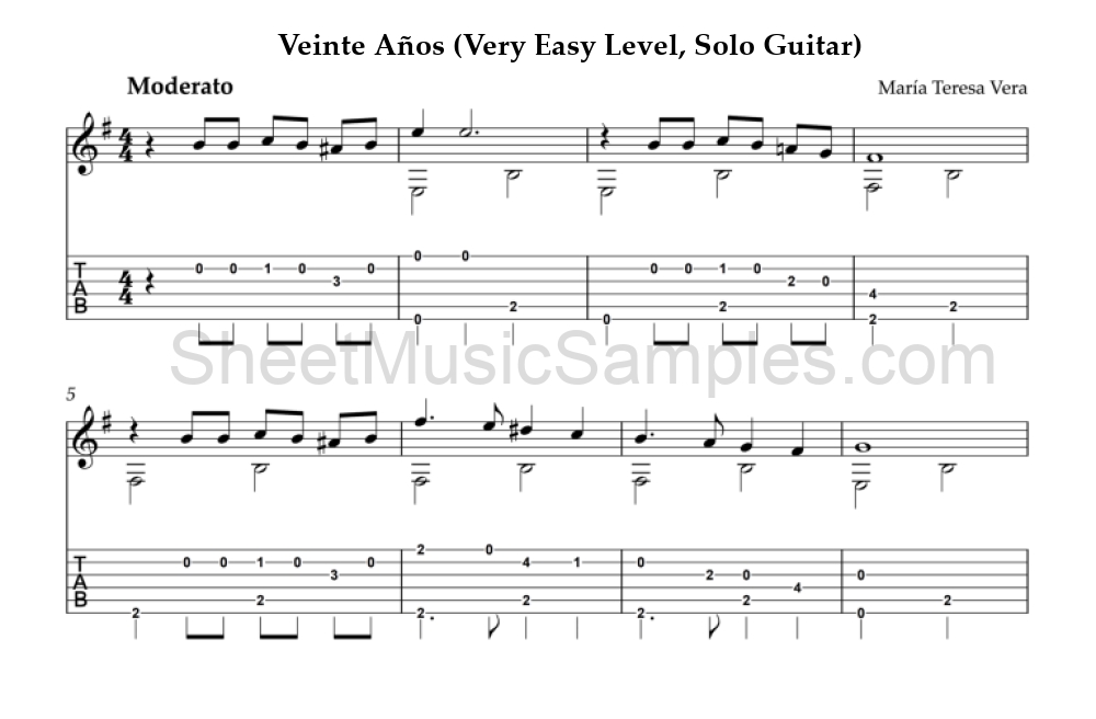 Veinte Años (Very Easy Level, Solo Guitar)