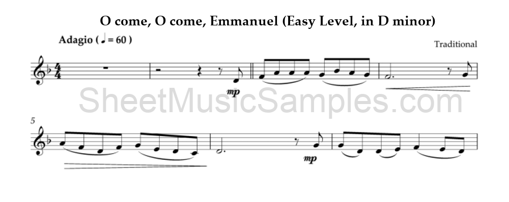 O come, O come, Emmanuel (Easy Level, in D minor)