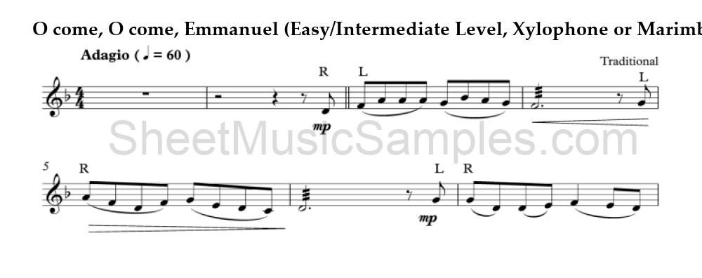 O come, O come, Emmanuel (Easy/Intermediate Level, Xylophone or Marimba)