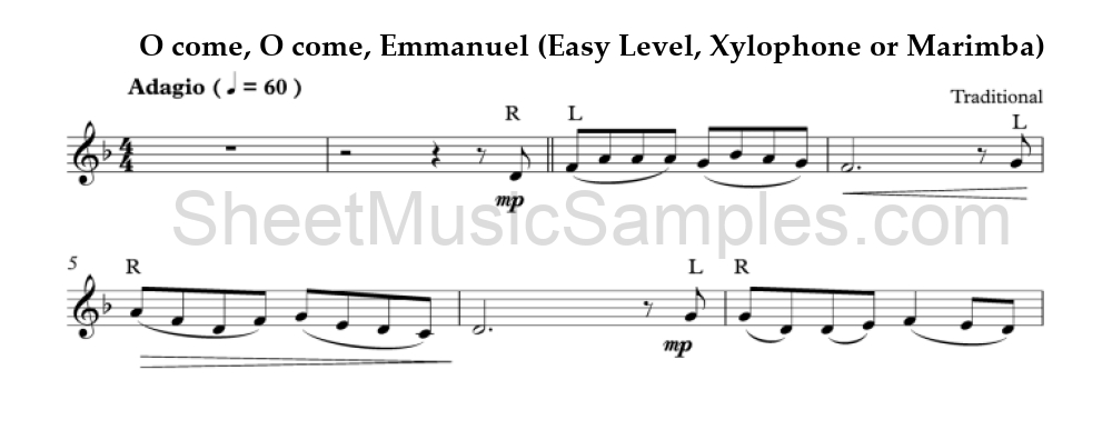 O come, O come, Emmanuel (Easy Level, Xylophone or Marimba)