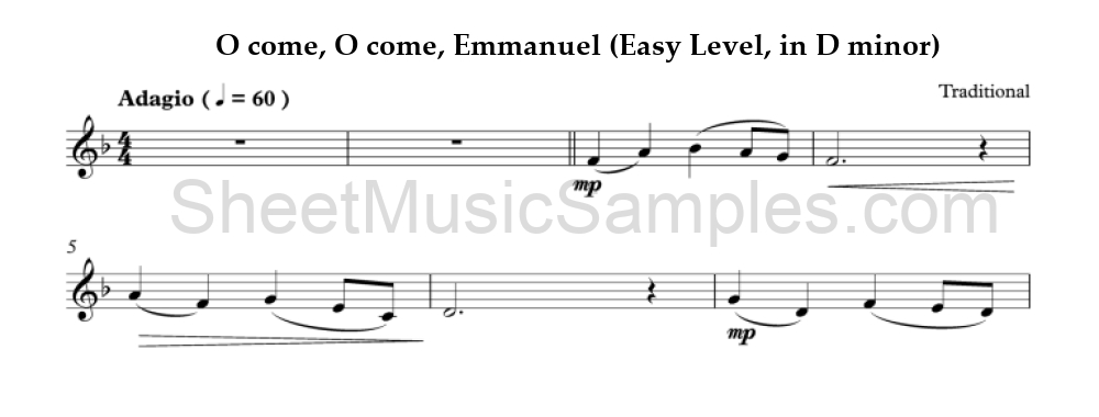 O come, O come, Emmanuel (Easy Level, in D minor)