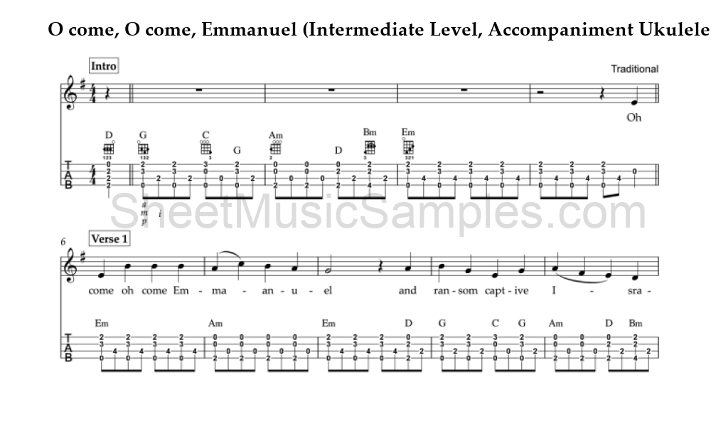 O come, O come, Emmanuel (Intermediate Level, Accompaniment Ukulele)