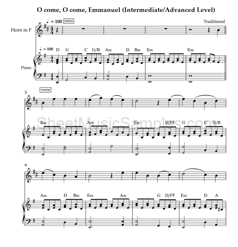 O come, O come, Emmanuel (Intermediate/Advanced Level)