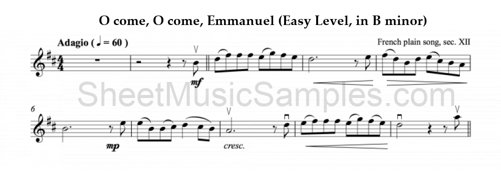 O come, O come, Emmanuel (Easy Level, in B minor)