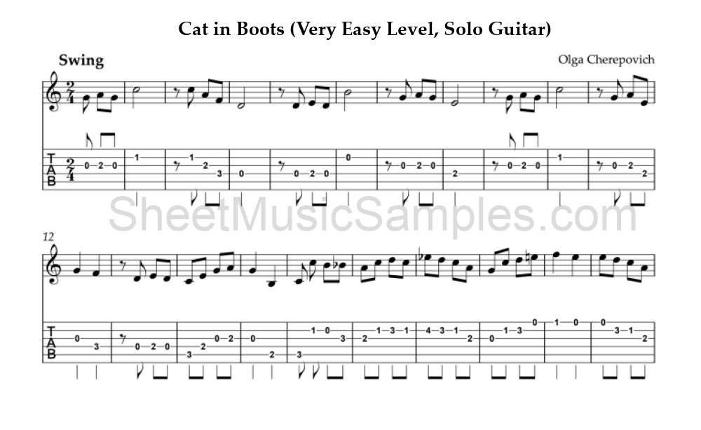 Cat in Boots (Very Easy Level, Solo Guitar)