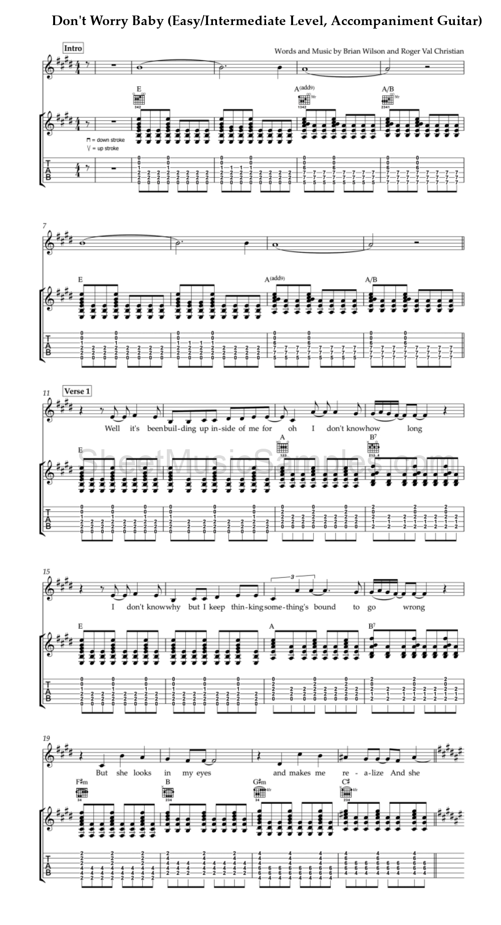 Don't Worry Baby (Easy/Intermediate Level, Accompaniment Guitar)