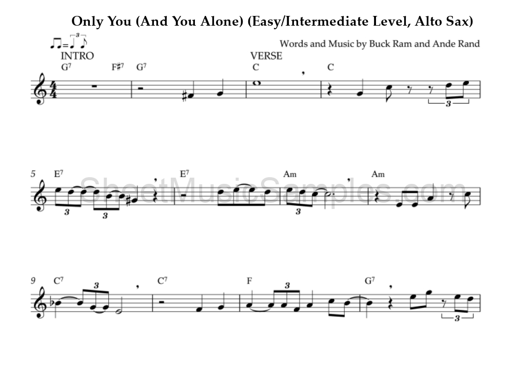 Only You (And You Alone) (Easy/Intermediate Level, Alto Sax)