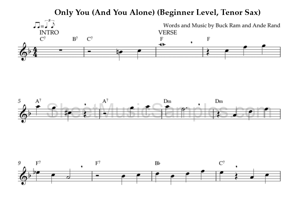 Only You (And You Alone) (Beginner Level, Tenor Sax)